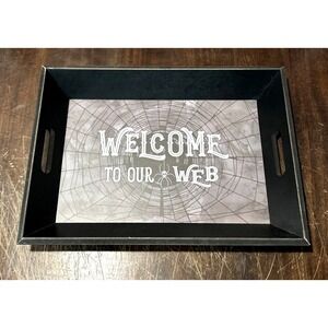 Halloween Welcome To Our Web 18x13 Wood Serving Candy Tray Decor